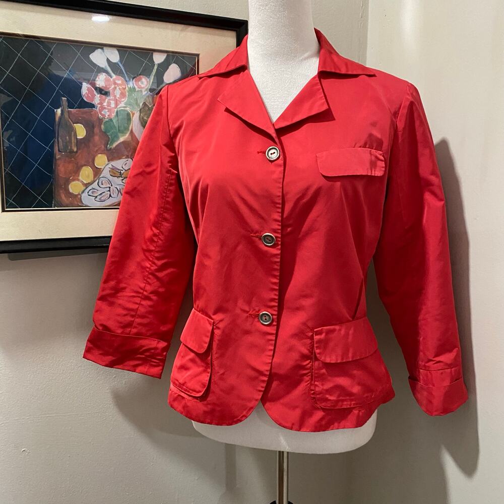 Lida Baday Jacket Size 8 Single Breasted Poly / Silk Short Length w 3/4 Sleeves